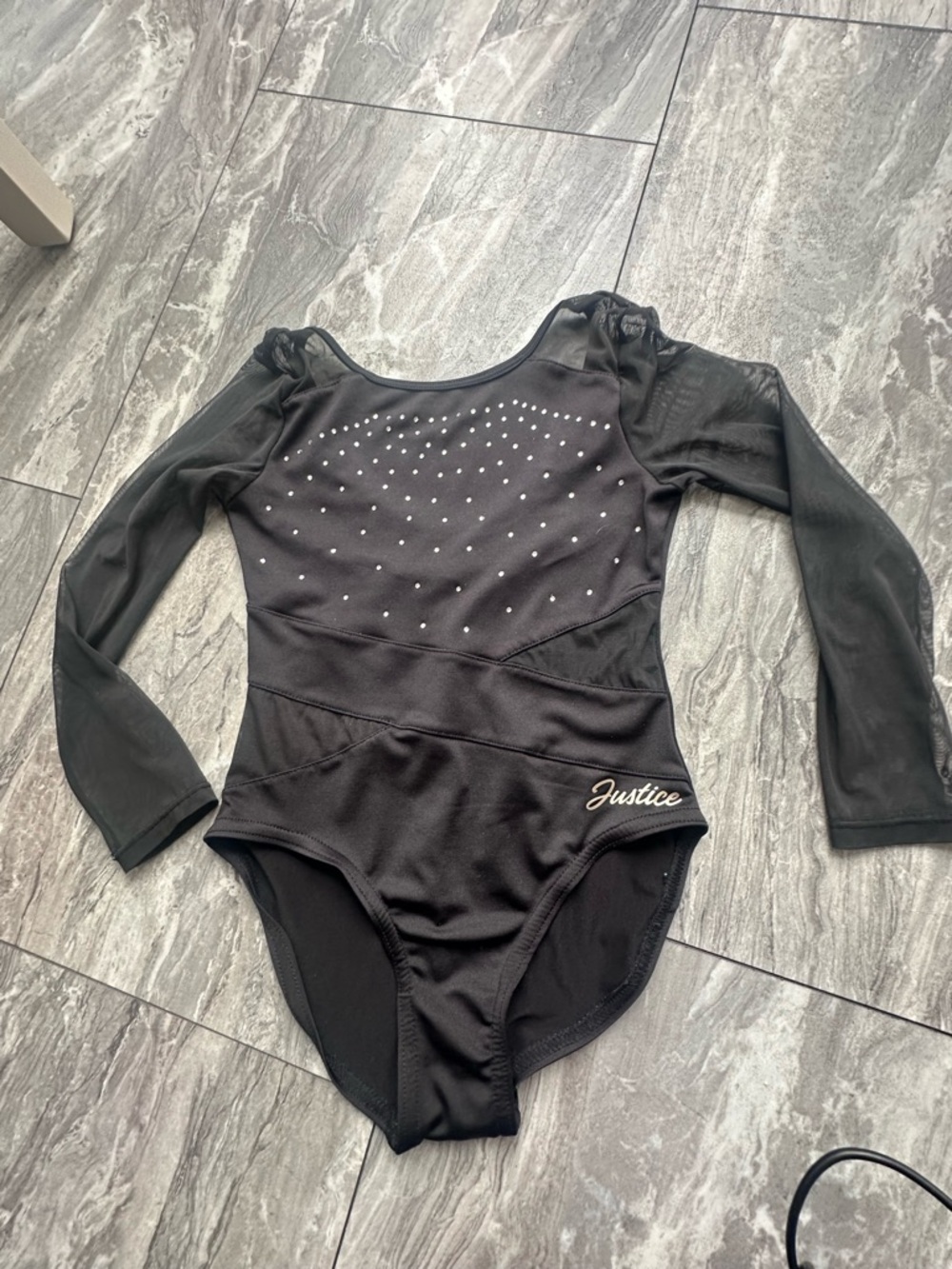 Justice Black Long Sleeve Crystal Leotard 5/6